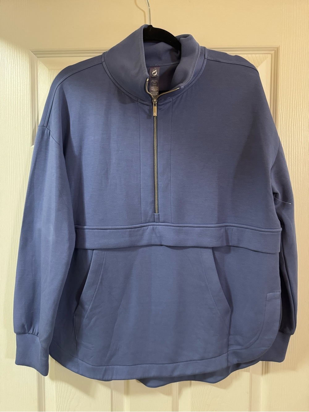 Lou & Grey Scoop-Neck Half-Zip Pullover in Dusty Blue